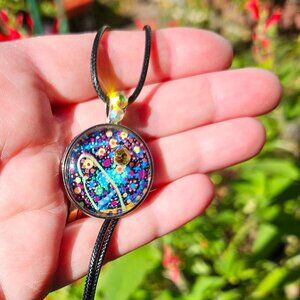 Abstract Painted MicroArt Dots Necklace with Rhinestone Accents